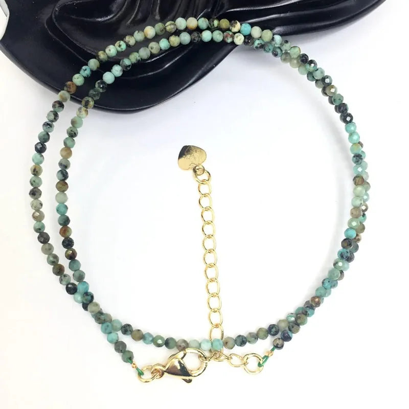 Fashion Faceted Gemstones 2mm beads Necklace Pink Quartz Crystal Turquoise Garnet Olivine Choker Men Female Jewelry Party Gift