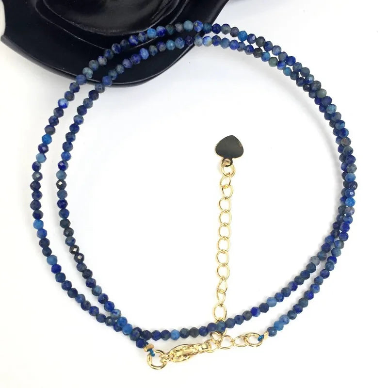 Fashion Faceted Gemstones 2mm beads Necklace Pink Quartz Crystal Turquoise Garnet Olivine Choker Men Female Jewelry Party Gift
