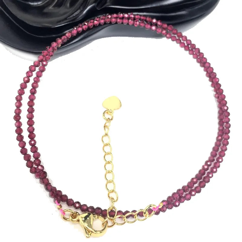 Fashion Faceted Gemstones 2mm beads Necklace Pink Quartz Crystal Turquoise Garnet Olivine Choker Men Female Jewelry Party Gift