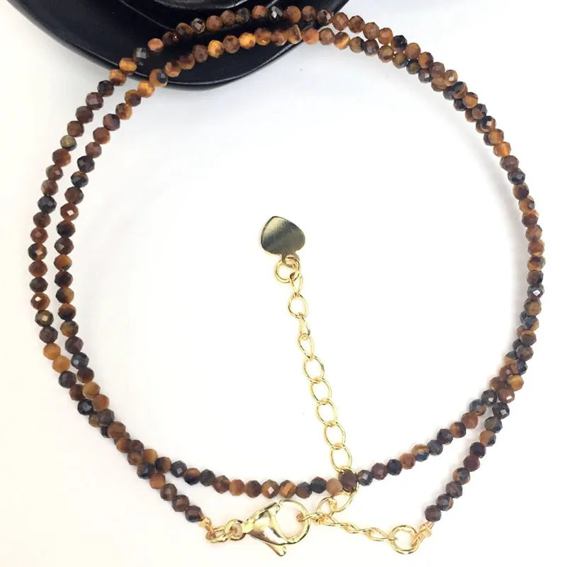 Fashion Faceted Gemstones 2mm beads Necklace Pink Quartz Crystal Turquoise Garnet Olivine Choker Men Female Jewelry Party Gift