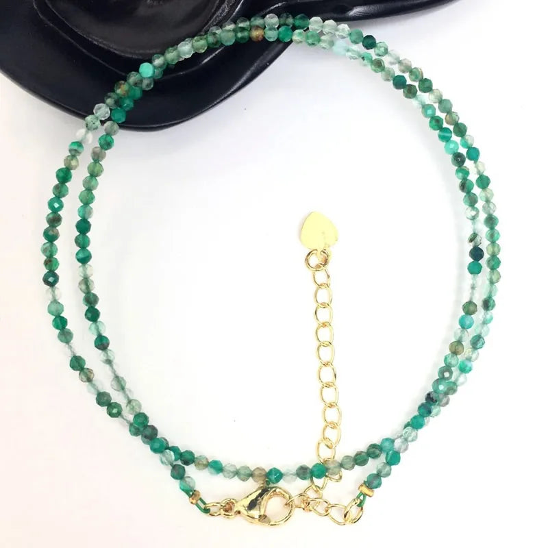 Fashion Faceted Gemstones 2mm beads Necklace Pink Quartz Crystal Turquoise Garnet Olivine Choker Men Female Jewelry Party Gift