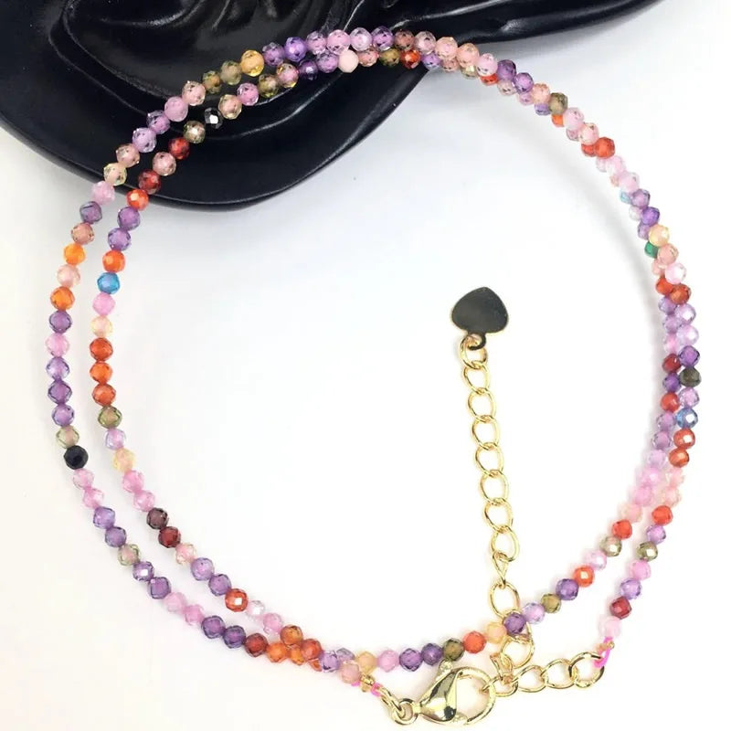 Fashion Faceted Gemstones 2mm beads Necklace Pink Quartz Crystal Turquoise Garnet Olivine Choker Men Female Jewelry Party Gift