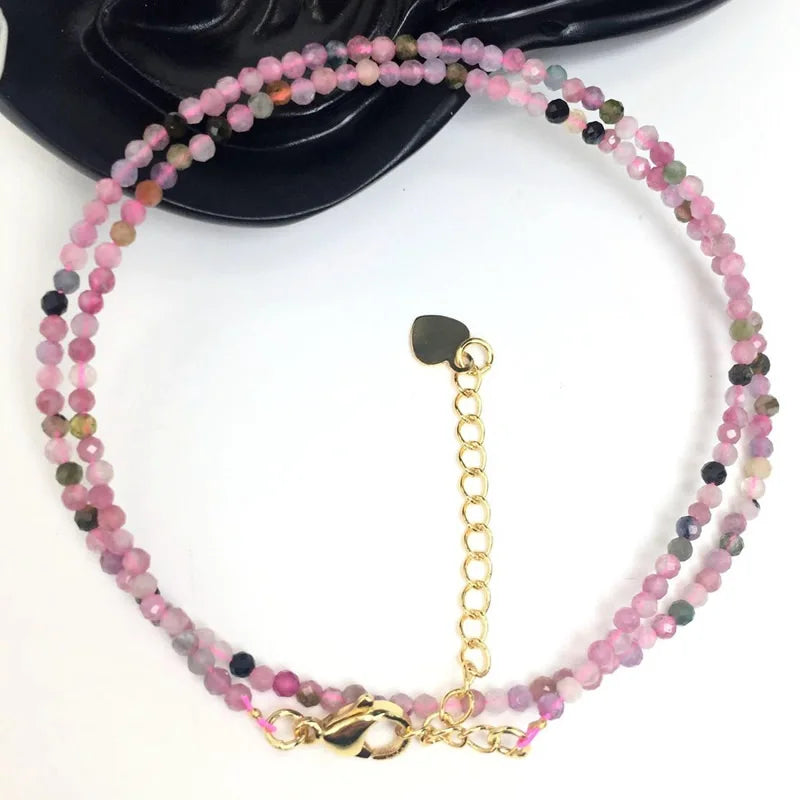Fashion Faceted Gemstones 2mm beads Necklace Pink Quartz Crystal Turquoise Garnet Olivine Choker Men Female Jewelry Party Gift