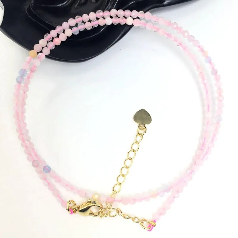 Fashion Faceted Gemstones 2mm beads Necklace Pink Quartz Crystal Turquoise Garnet Olivine Choker Men Female Jewelry Party Gift