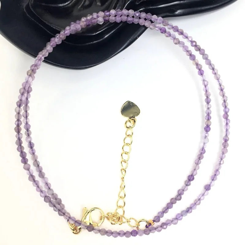 Fashion Faceted Gemstones 2mm beads Necklace Pink Quartz Crystal Turquoise Garnet Olivine Choker Men Female Jewelry Party Gift