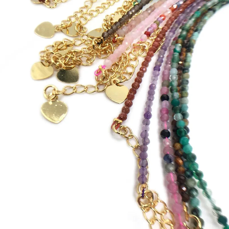 Fashion Faceted Gemstones 2mm beads Necklace Pink Quartz Crystal Turquoise Garnet Olivine Choker Men Female Jewelry Party Gift