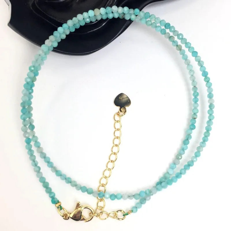 Fashion Faceted Gemstones 2mm beads Necklace Pink Quartz Crystal Turquoise Garnet Olivine Choker Men Female Jewelry Party Gift