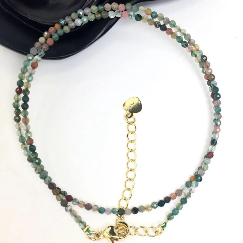 Fashion Faceted Gemstones 2mm beads Necklace Pink Quartz Crystal Turquoise Garnet Olivine Choker Men Female Jewelry Party Gift