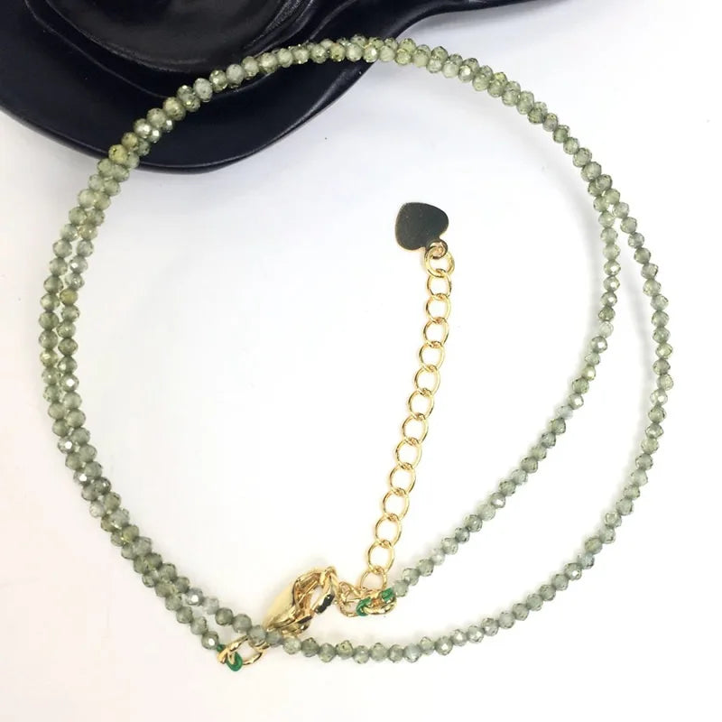 Fashion Faceted Gemstones 2mm beads Necklace Pink Quartz Crystal Turquoise Garnet Olivine Choker Men Female Jewelry Party Gift
