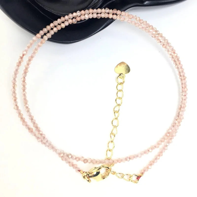 Fashion Faceted Gemstones 2mm beads Necklace Pink Quartz Crystal Turquoise Garnet Olivine Choker Men Female Jewelry Party Gift