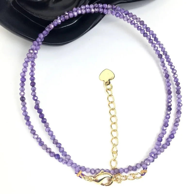 Fashion Faceted Gemstones 2mm beads Necklace Pink Quartz Crystal Turquoise Garnet Olivine Choker Men Female Jewelry Party Gift