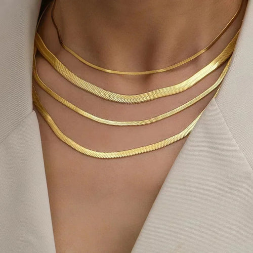 1PC Fashion Unisex Snake Chain Choker Necklace Stainless Steel Herringbone 2/3/4/5mm Gold Color Chain Necklace For Women Jewelry