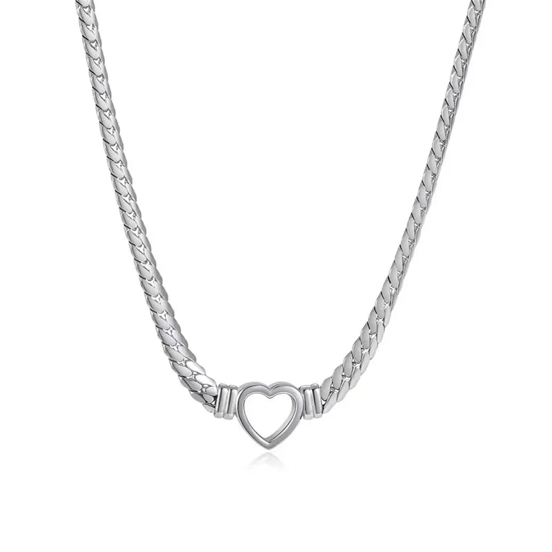 Y2k Stainless Steel Heart Pendant Bead OT Clasp Necklace For Women Men Fashion Geometric Charm Necklace Party Jewelry Gifts