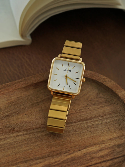 1 new retro elegant gold stainless steel strap ladies quartz watch square dial niche design waterproof for daily wear and gifts