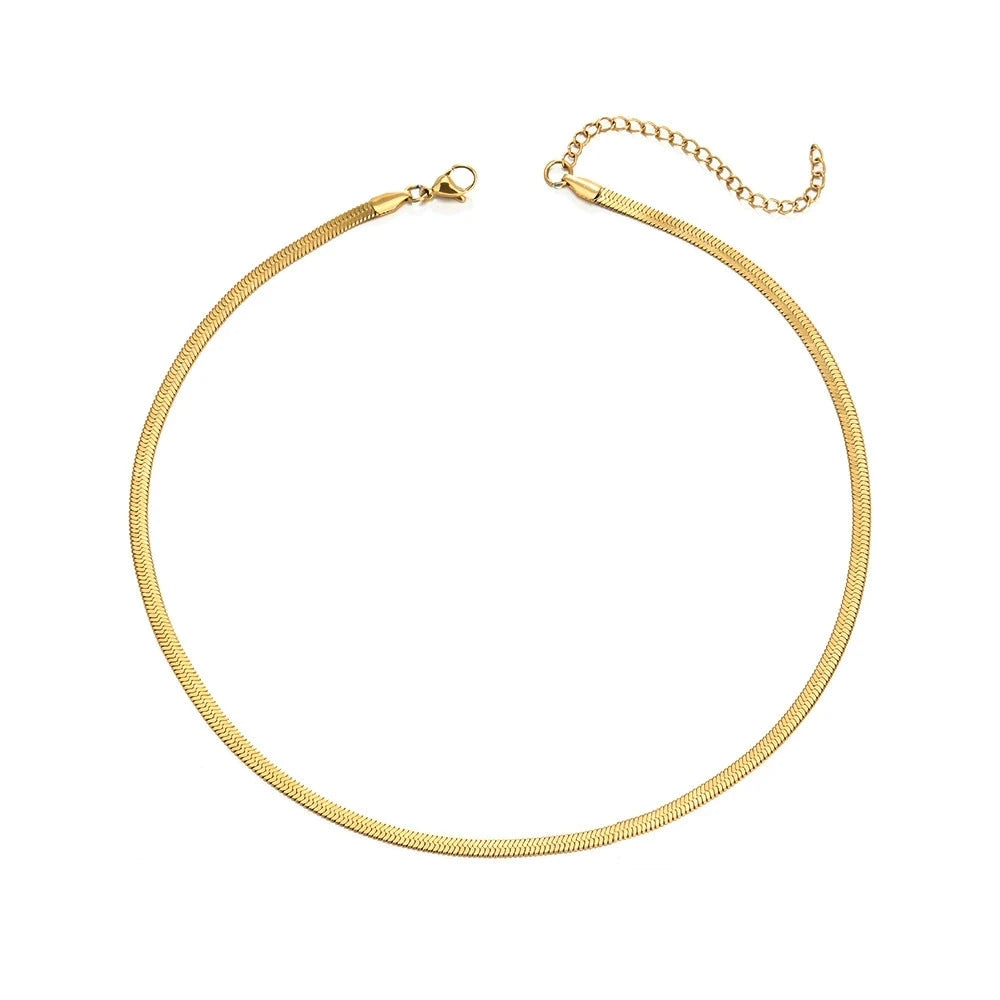 1PC Fashion Unisex Snake Chain Choker Necklace Stainless Steel Herringbone 2/3/4/5mm Gold Color Chain Necklace For Women Jewelry