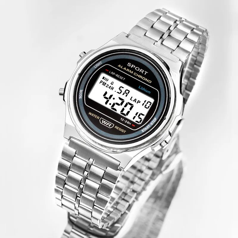 YIKAZE Retro Steel Strap Watch Women's Digital Watch Luxury Round Dial Business Clock Multifunction Sports Electronic Wristwatch