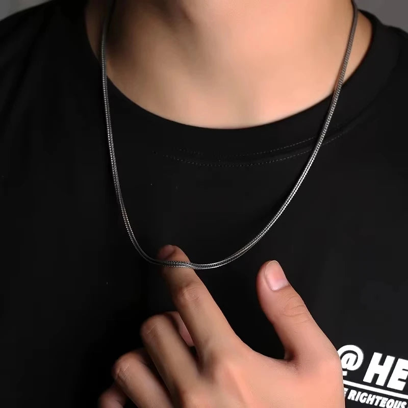 Real S925 Pure Silver Men's Necklace 3MM Foxtail Necklace for Men Individuality Vintage solid Silver Snake Bone Chain