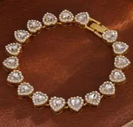 2025 New 45CM Luxurious Shiny Heart type Rhinestone Hop Tennis Chain Bracelet Necklace for Women Men Jewelry Gift