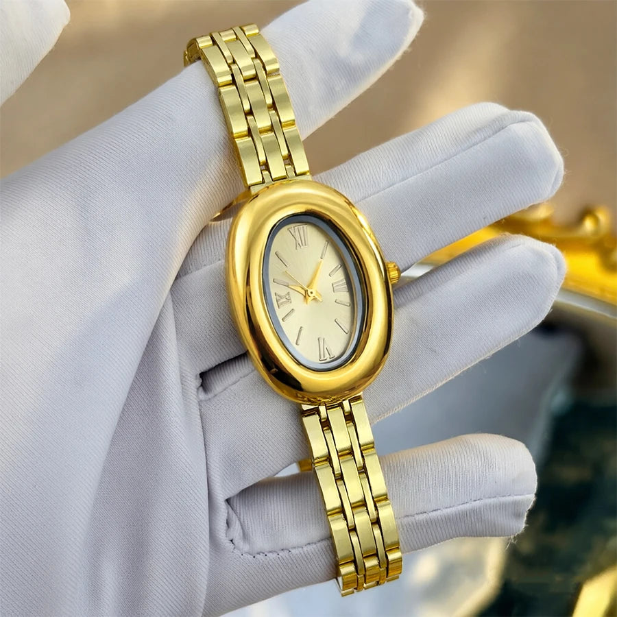 Women Watch Elegant - Vintage Bathtub Oval Dial Steel Strap Timepiece