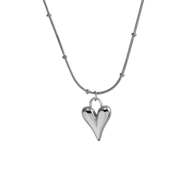 Y2k Stainless Steel Heart Pendant Bead OT Clasp Necklace For Women Men Fashion Geometric Charm Necklace Party Jewelry Gifts