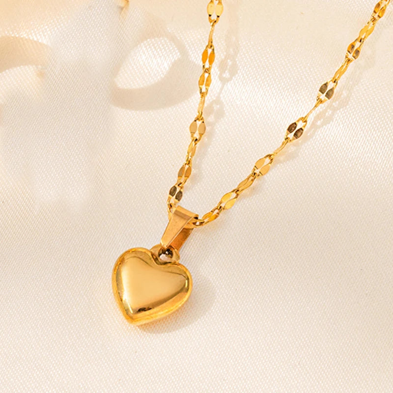 Y2k Stainless Steel Heart Pendant Bead OT Clasp Necklace For Women Men Fashion Geometric Charm Necklace Party Jewelry Gifts