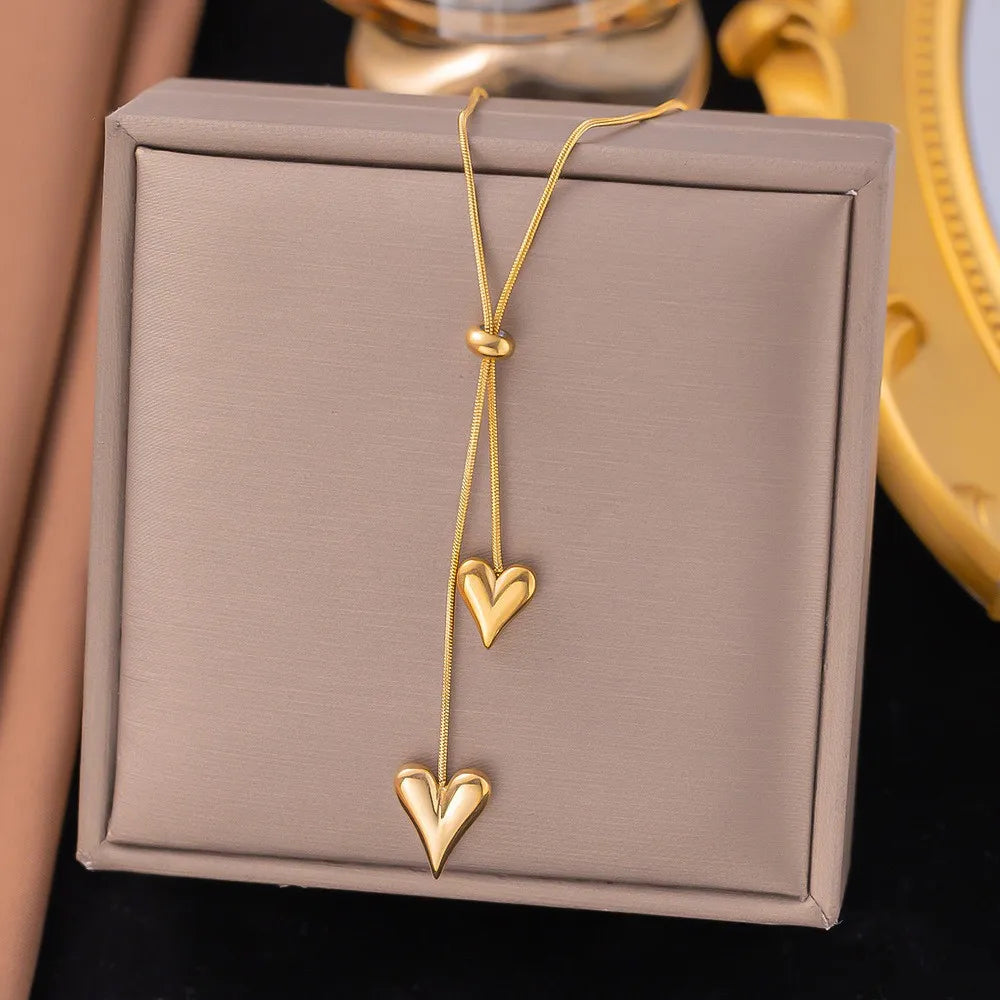 Y2k Stainless Steel Heart Pendant Bead OT Clasp Necklace For Women Men Fashion Geometric Charm Necklace Party Jewelry Gifts