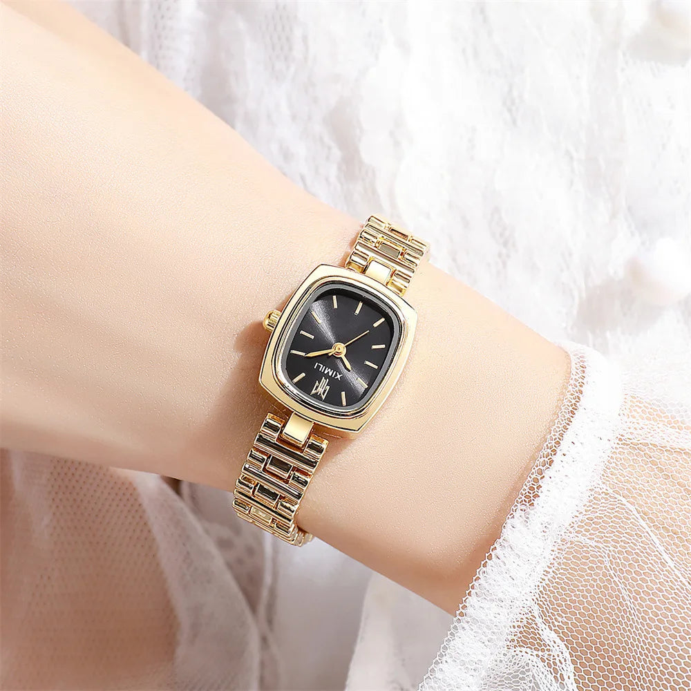 New Women's Square Watch Retro Light Luxury Steel Belt Watch Quartz Watch