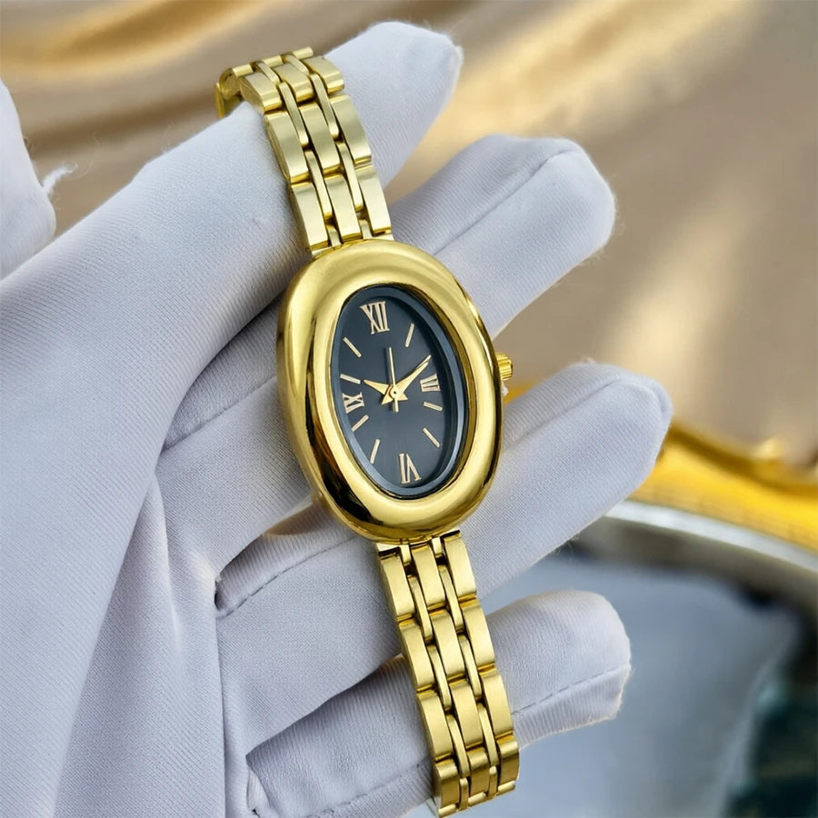 Women Watch Elegant - Vintage Bathtub Oval Dial Steel Strap Timepiece