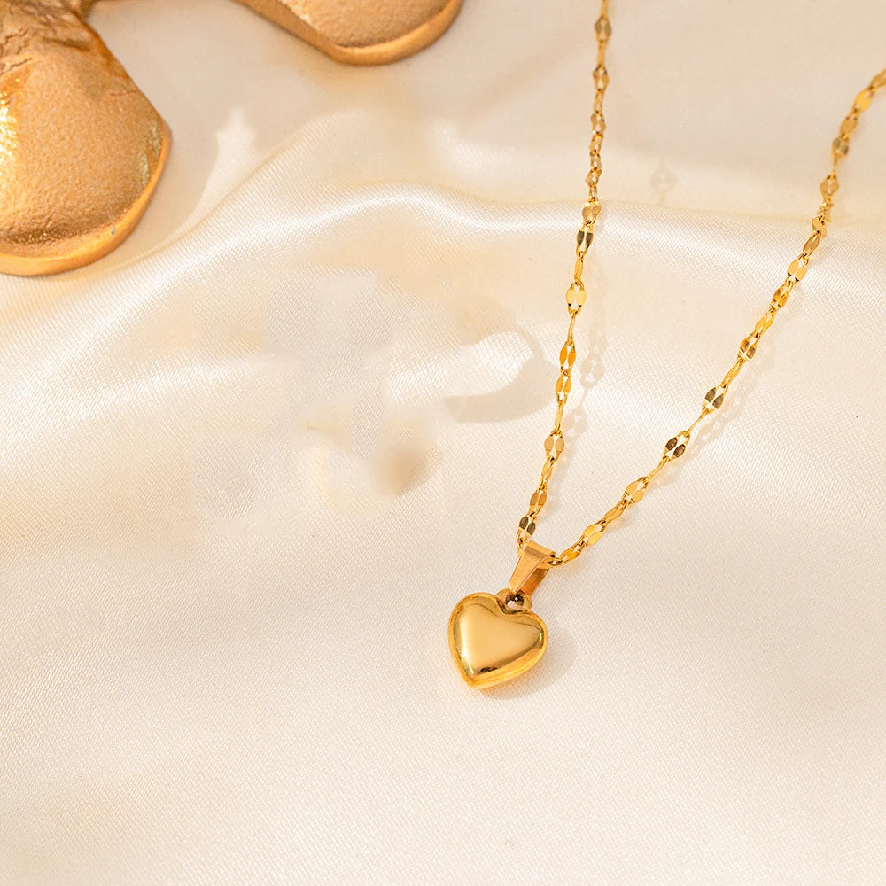 Y2k Stainless Steel Heart Pendant Bead OT Clasp Necklace For Women Men Fashion Geometric Charm Necklace Party Jewelry Gifts