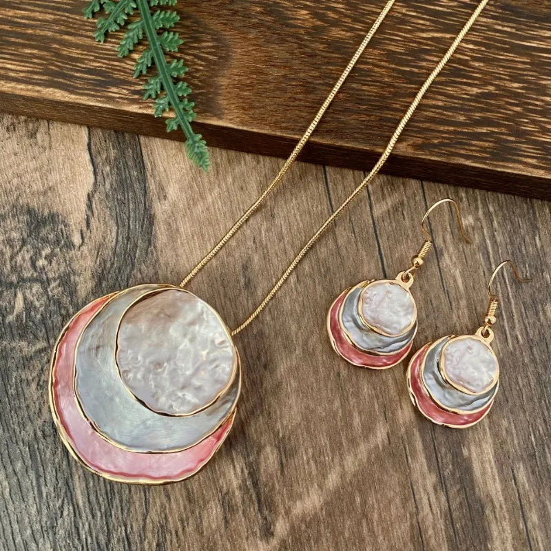 New Vintage Irregular Earring Necklace Circular Pendants Layered Aesthetic Decoration Choker Trend Elegant Jewelry Set for Women