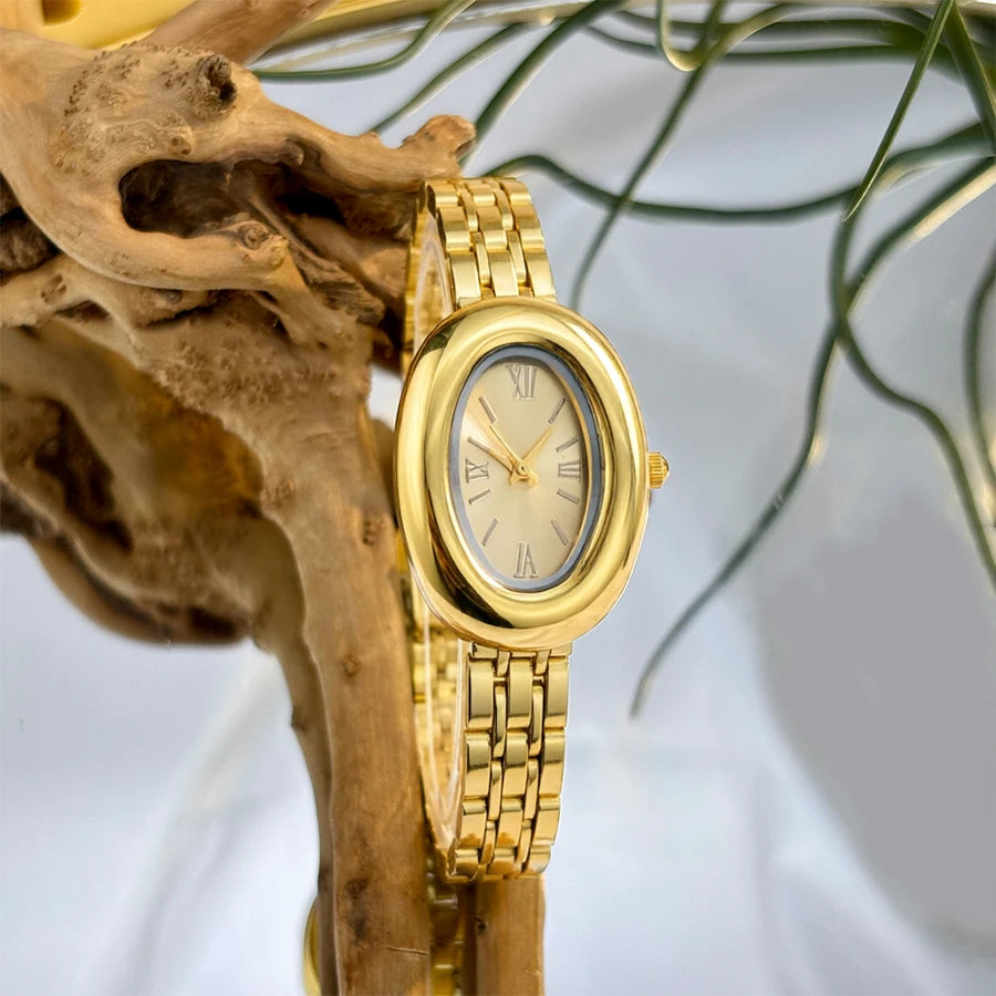 Women Watch Elegant - Vintage Bathtub Oval Dial Steel Strap Timepiece