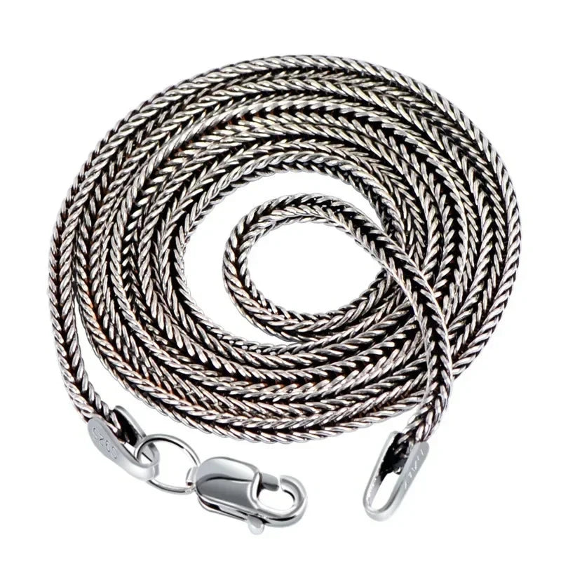 Real S925 Pure Silver Men's Necklace 3MM Foxtail Necklace for Men Individuality Vintage solid Silver Snake Bone Chain