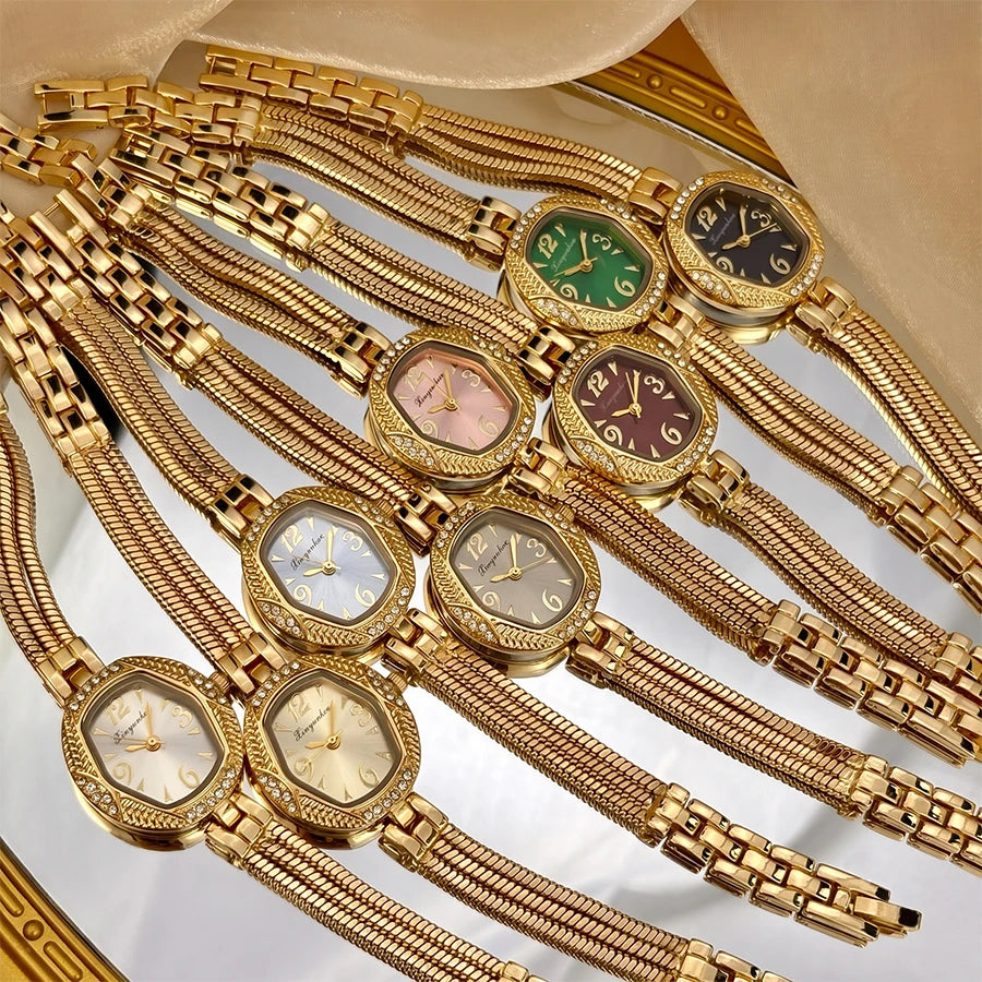 Elegant Small Watch for Woman - Hexagonal Dial Tassel Design Vintage Gold Watch