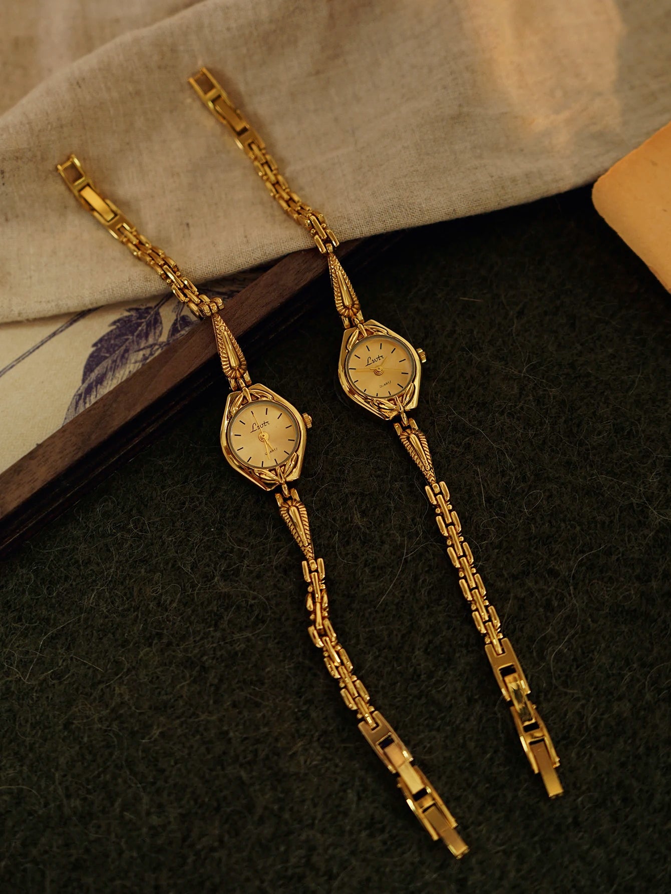 1 new gold French classic retro simple compact ladies quartz watch stainless steel strap diamond case with gold dial and black linear scale niche design set off the elegance and exquisiteness of this ladies watch