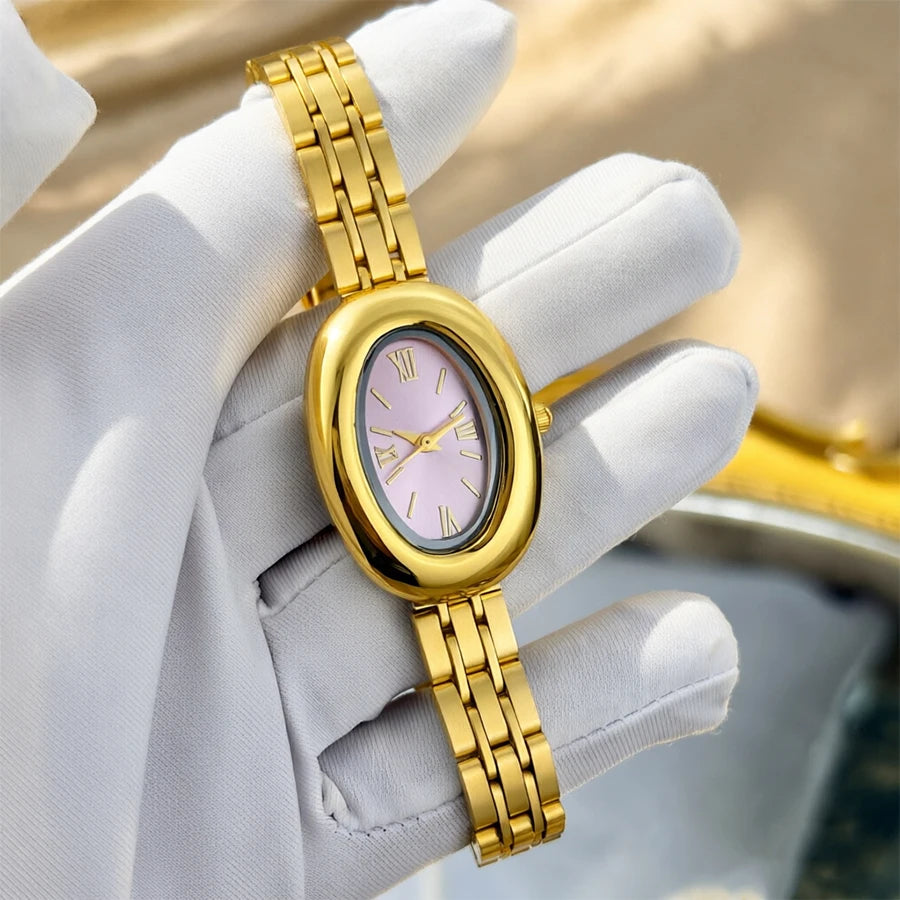 Women Watch Elegant - Vintage Bathtub Oval Dial Steel Strap Timepiece