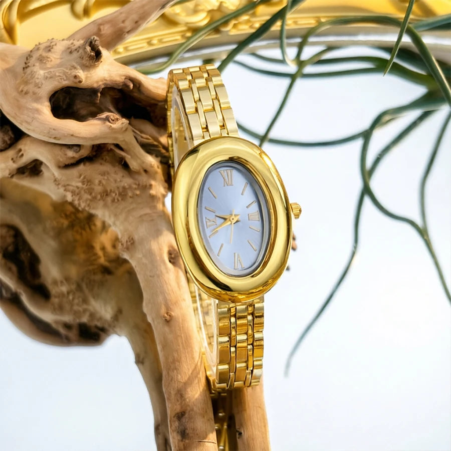 Women Watch Elegant - Vintage Bathtub Oval Dial Steel Strap Timepiece