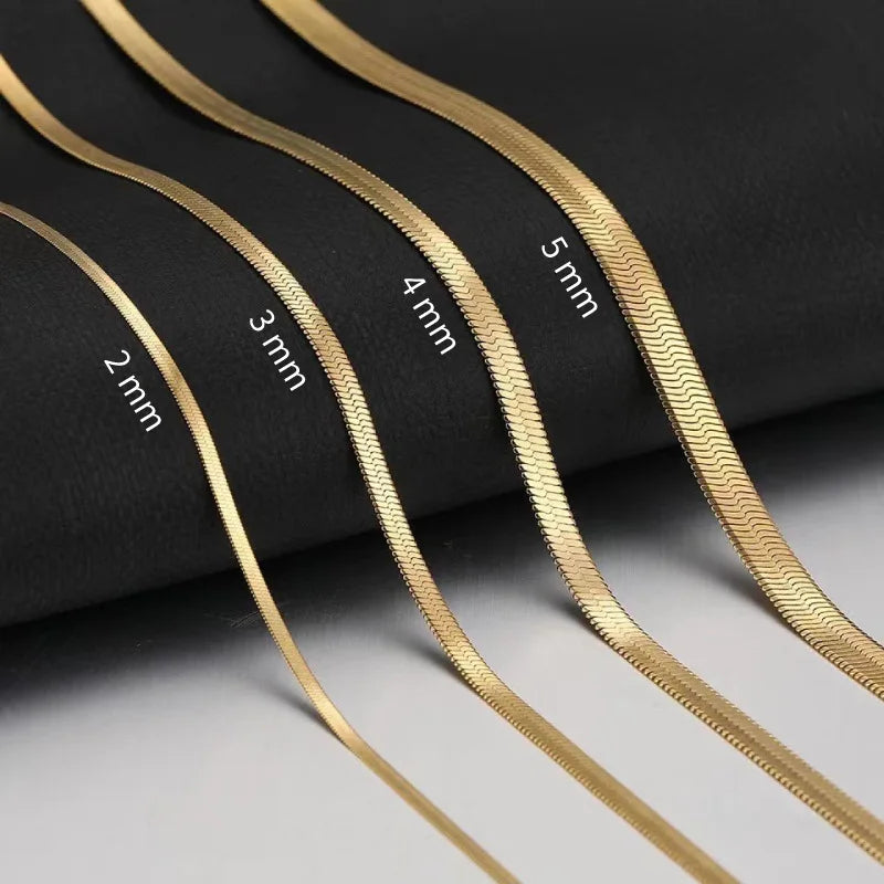 1PC Fashion Unisex Snake Chain Choker Necklace Stainless Steel Herringbone 2/3/4/5mm Gold Color Chain Necklace For Women Jewelry
