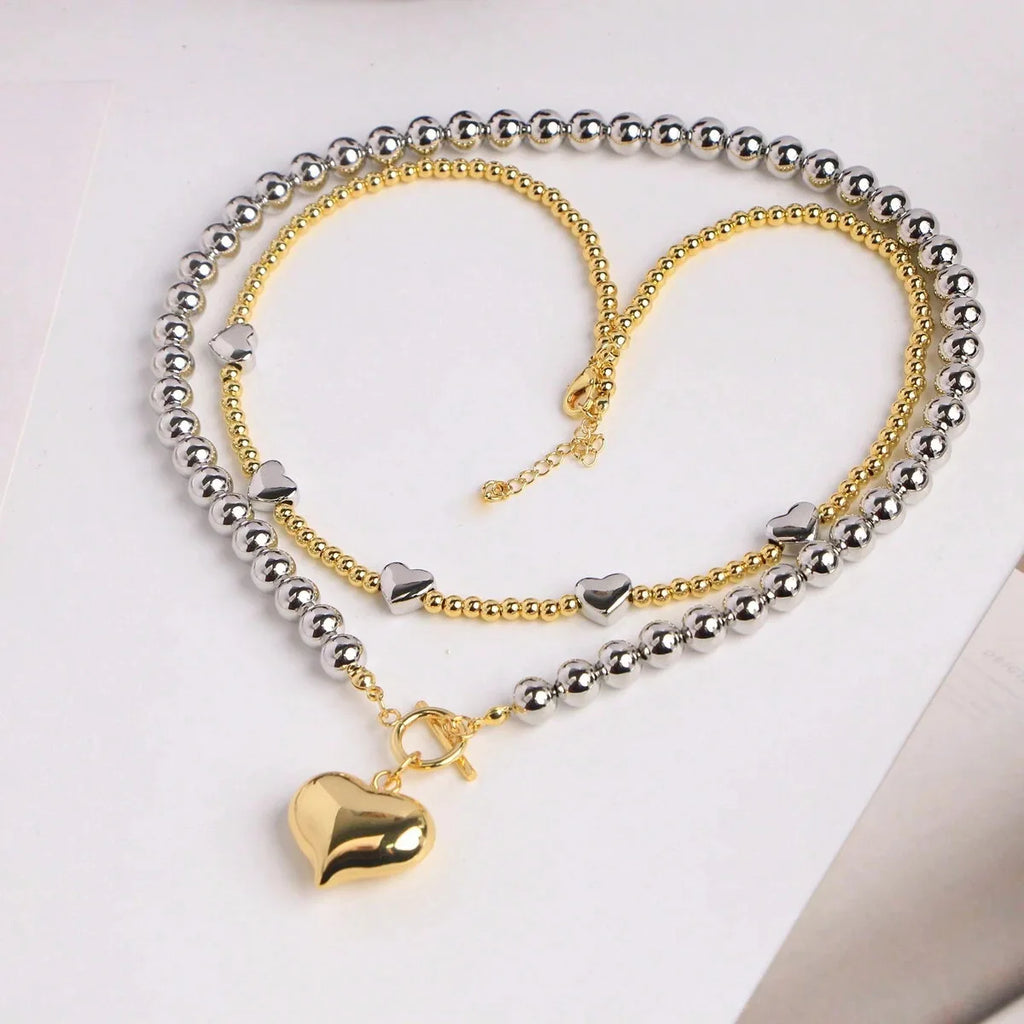 Y2k Stainless Steel Heart Pendant Bead OT Clasp Necklace For Women Men Fashion Geometric Charm Necklace Party Jewelry Gifts