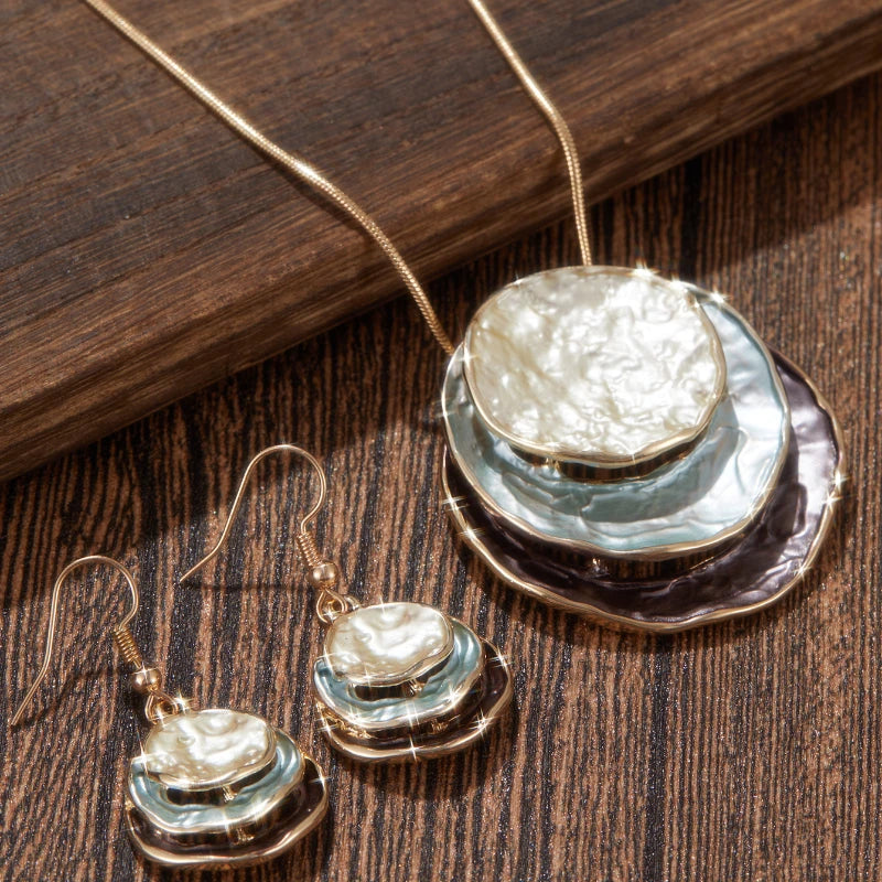 New Vintage Irregular Earring Necklace Circular Pendants Layered Aesthetic Decoration Choker Trend Elegant Jewelry Set for Women
