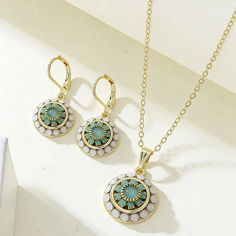New Vintage Irregular Earring Necklace Circular Pendants Layered Aesthetic Decoration Choker Trend Elegant Jewelry Set for Women