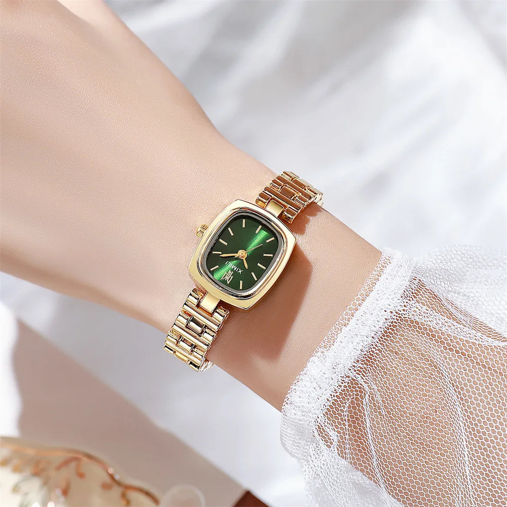 New Women's Square Watch Retro Light Luxury Steel Belt Watch Quartz Watch