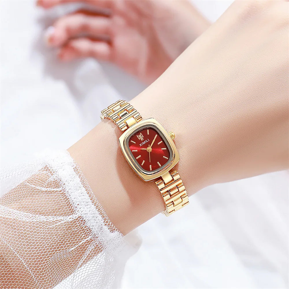 New Women's Square Watch Retro Light Luxury Steel Belt Watch Quartz Watch