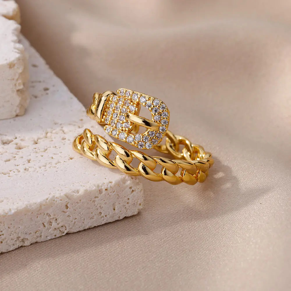 Zircon Belt Rings For Women Stainless Steel Adjustable Finger Ring Femme Geometric 2023 Wedding Aesthetic Jewerly Gift anillos
