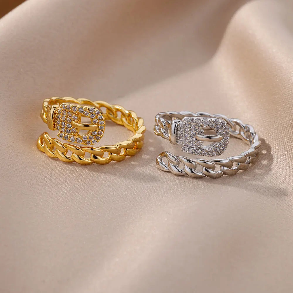 Zircon Belt Rings For Women Stainless Steel Adjustable Finger Ring Femme Geometric 2023 Wedding Aesthetic Jewerly Gift anillos