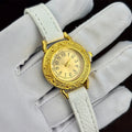 Leather Watch for Woman - Retro Round Dial Slim Gold Strap Wrist Watch