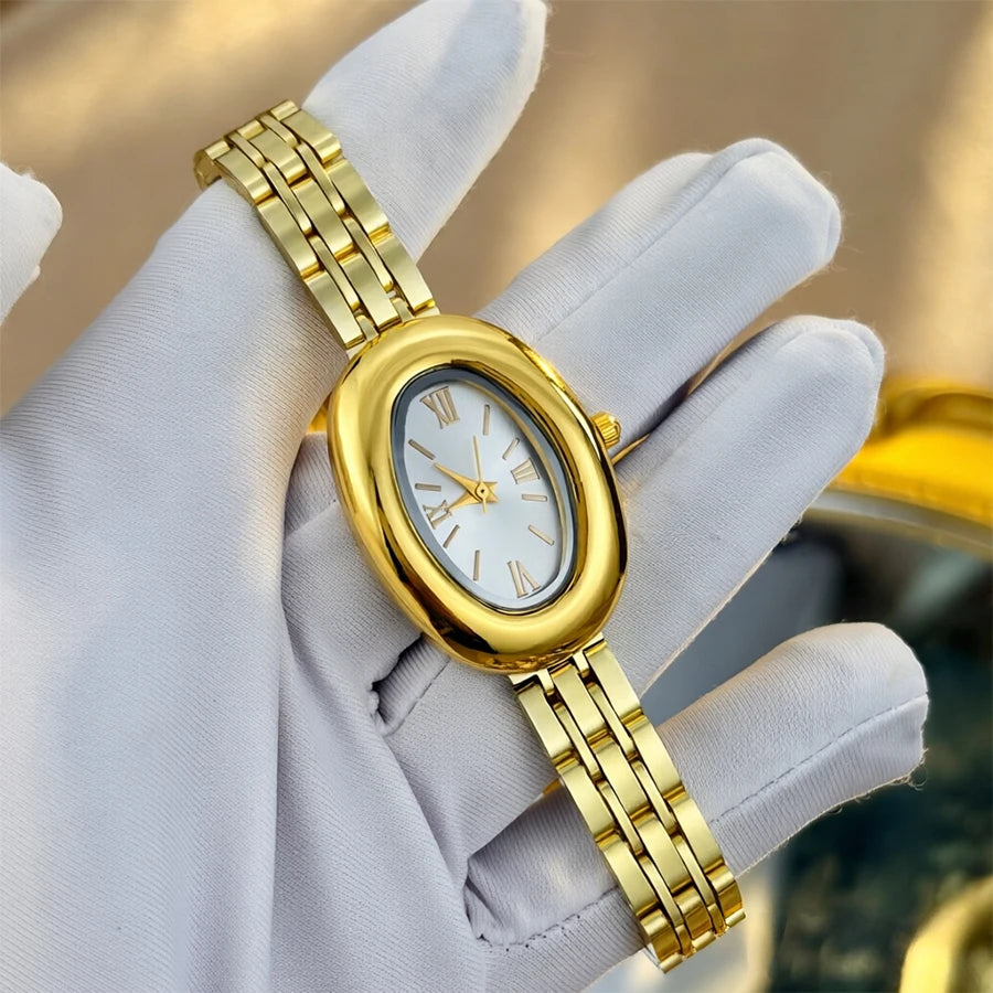 Women Watch Elegant - Vintage Bathtub Oval Dial Steel Strap Timepiece