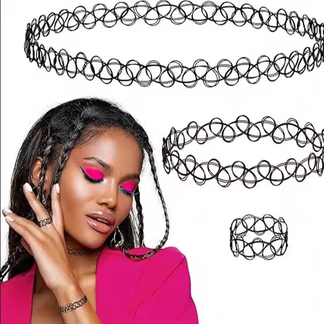 DIY 12PCS  Mix Colour Vintage Hippy Stretch Tattoo Choker Necklace Elastic Chocker Necklace Fishing Line Tattoo Necklace