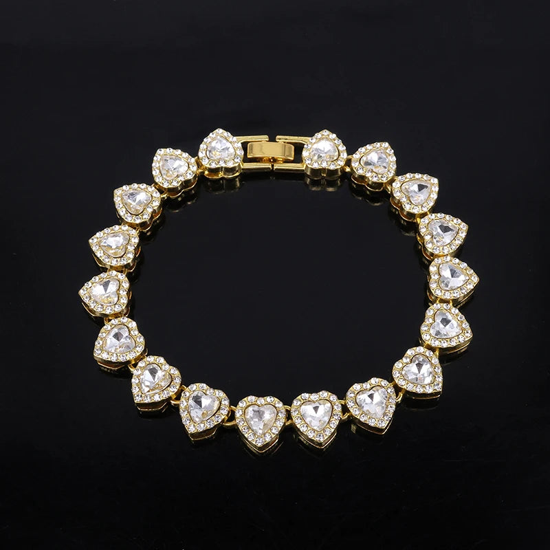 2025 New 45CM Luxurious Shiny Heart type Rhinestone Hop Tennis Chain Bracelet Necklace for Women Men Jewelry Gift