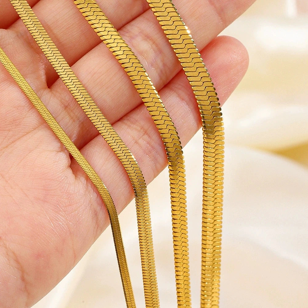 1PC Fashion Unisex Snake Chain Choker Necklace Stainless Steel Herringbone 2/3/4/5mm Gold Color Chain Necklace For Women Jewelry