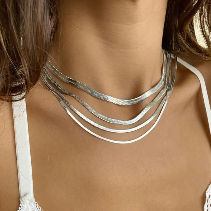 1PC Fashion Unisex Snake Chain Choker Necklace Stainless Steel Herringbone 2/3/4/5mm Gold Color Chain Necklace For Women Jewelry